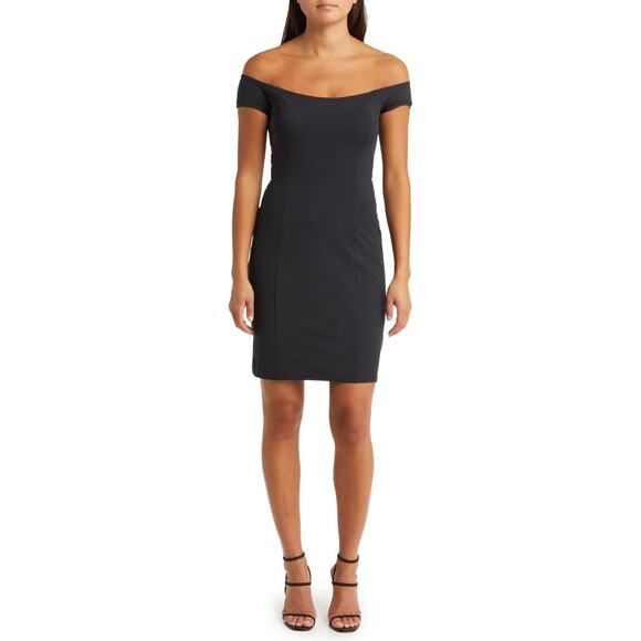 Open Edit Little Black Dress Off the Shoulder Classic Sheath Mini Small NWT - Picture 1 of 14